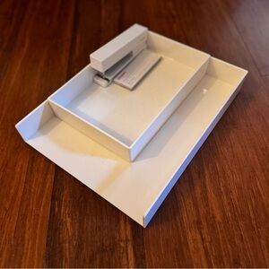 Poppin Stackable Desk Letter Tray Organizer Stapler Set 4pc Office Paper White
